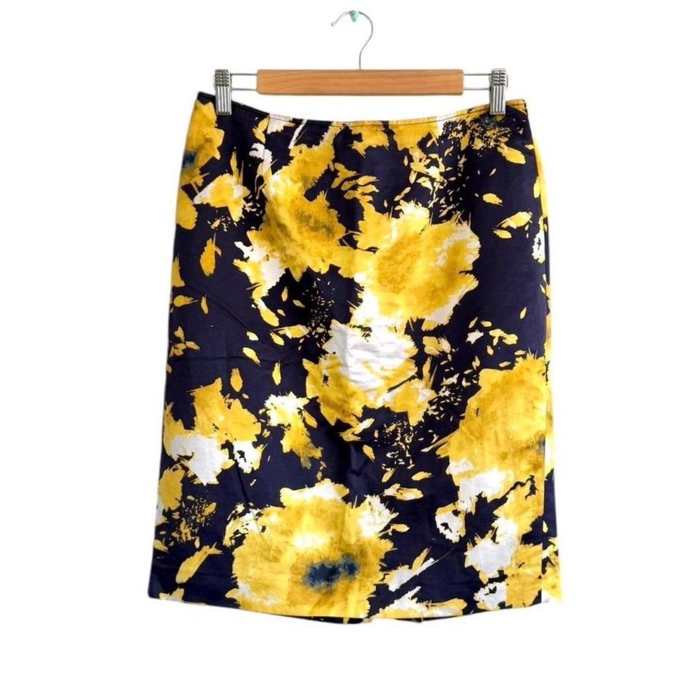 Jones New York Navy Pencil Skirt with Yellow Floral Print